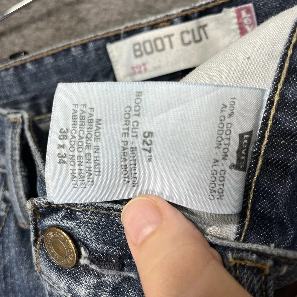 Vintage Y2K Levis 527 Jeans 36X34 Blue Fading Whiskering Slim Bootcut Western #2